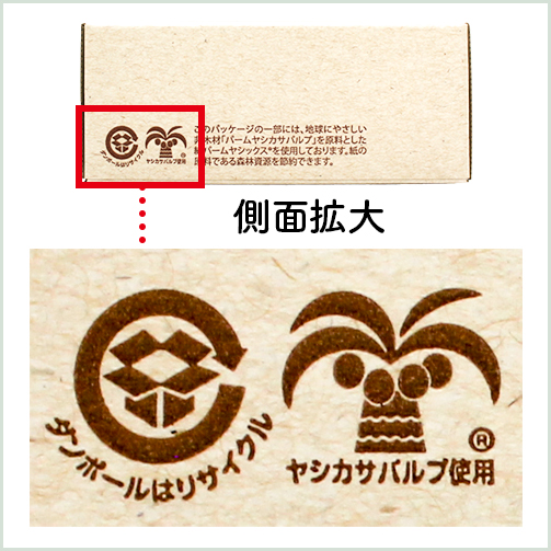 ヤシカサパルプマークは箱の側面にあります。